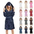 thumbnail image 6 of Lxkfashion Robes for Women Winter Plush Lengthened Shawl Bathrobe Home Clothes Long Sleeved Robe Coat Plush Long Spa Robe Blue, 6 of 7