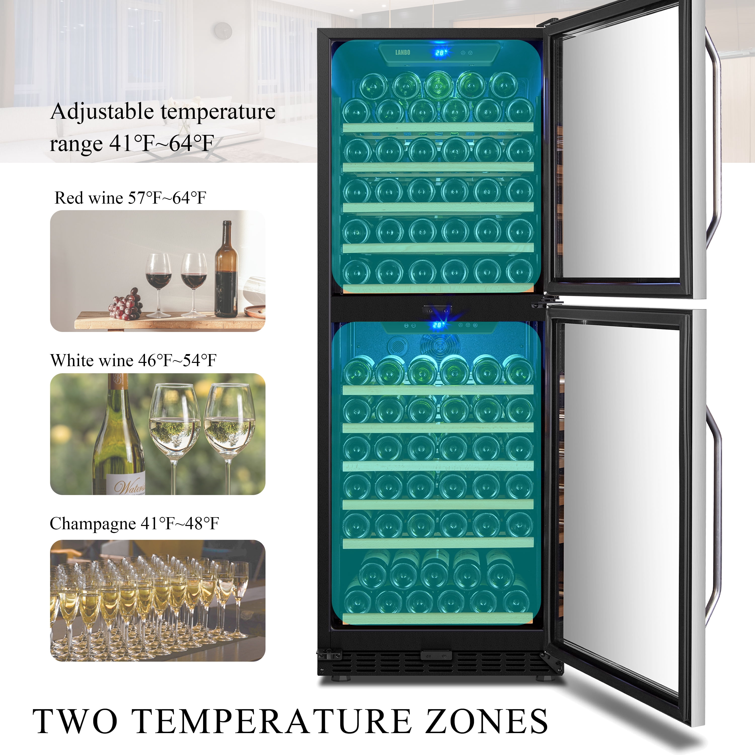 Lanbo 130 Bottle Built-in Dual Zone Wine Refrigerator 24 inch Width