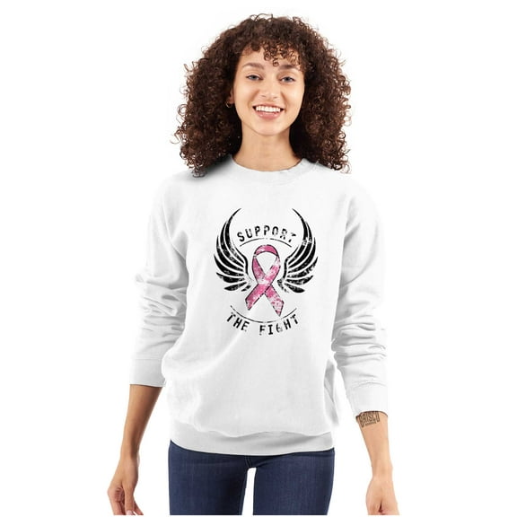 Support The Fight Breast Cancer Pink Women Crewneck Sweatshirt Brisco Brands S