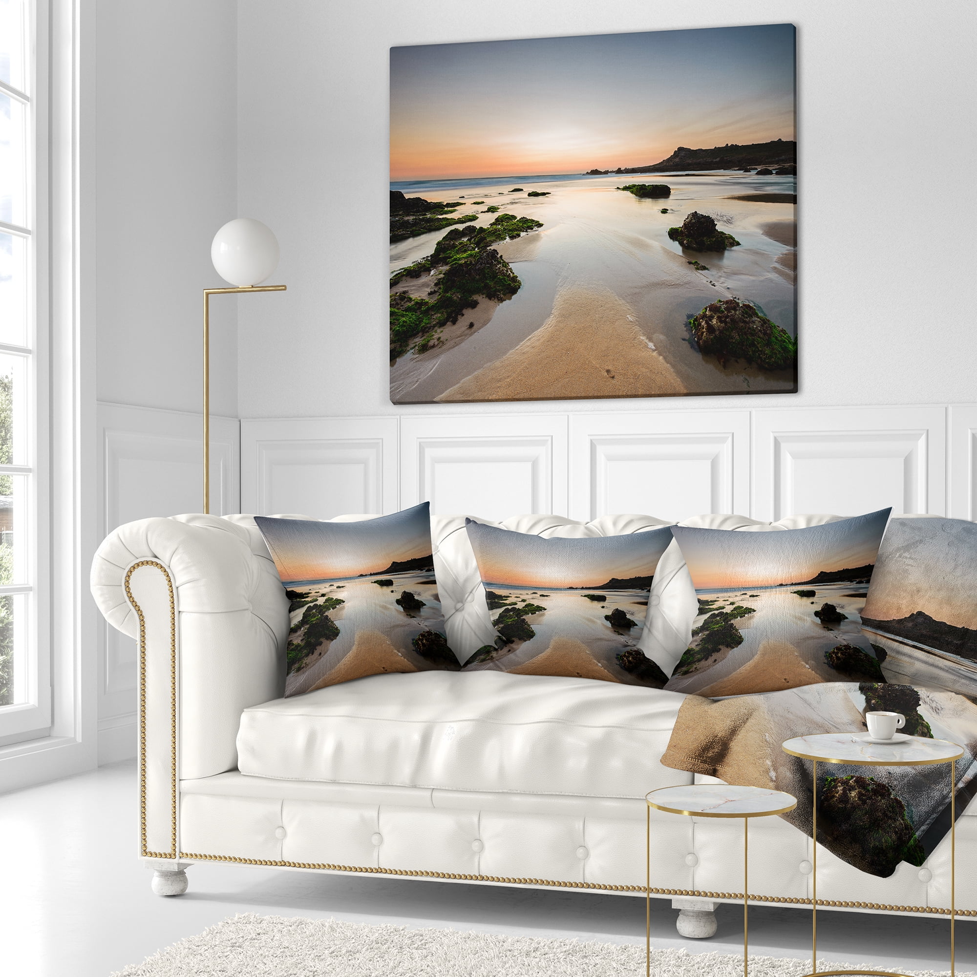 Designart Dark Waters at Sunset - Seashore Photography Throw Pillow - 16x16