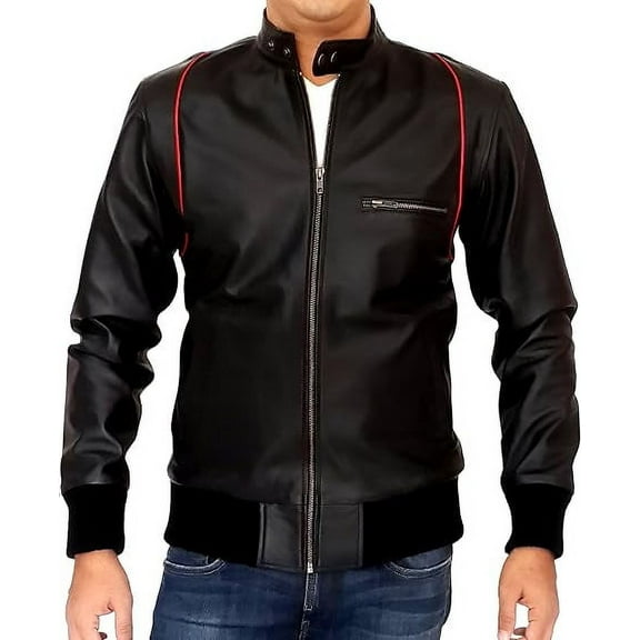 Men's Genuine Lambskin Leather Jacket Motorcycle Biker Black Jacket A871
