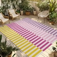 thumbnail image 2 of Outdoor Rug 3x5 ft Stripes Lines Outdoor Large Area Rug Non Slip Rubber Pink Purple Yellow Striped Front Door Mat RV Rug Camping Carpet Patio Outdoor Rugs for Backyard Balcony Deck Porch Indoor, 2 of 9