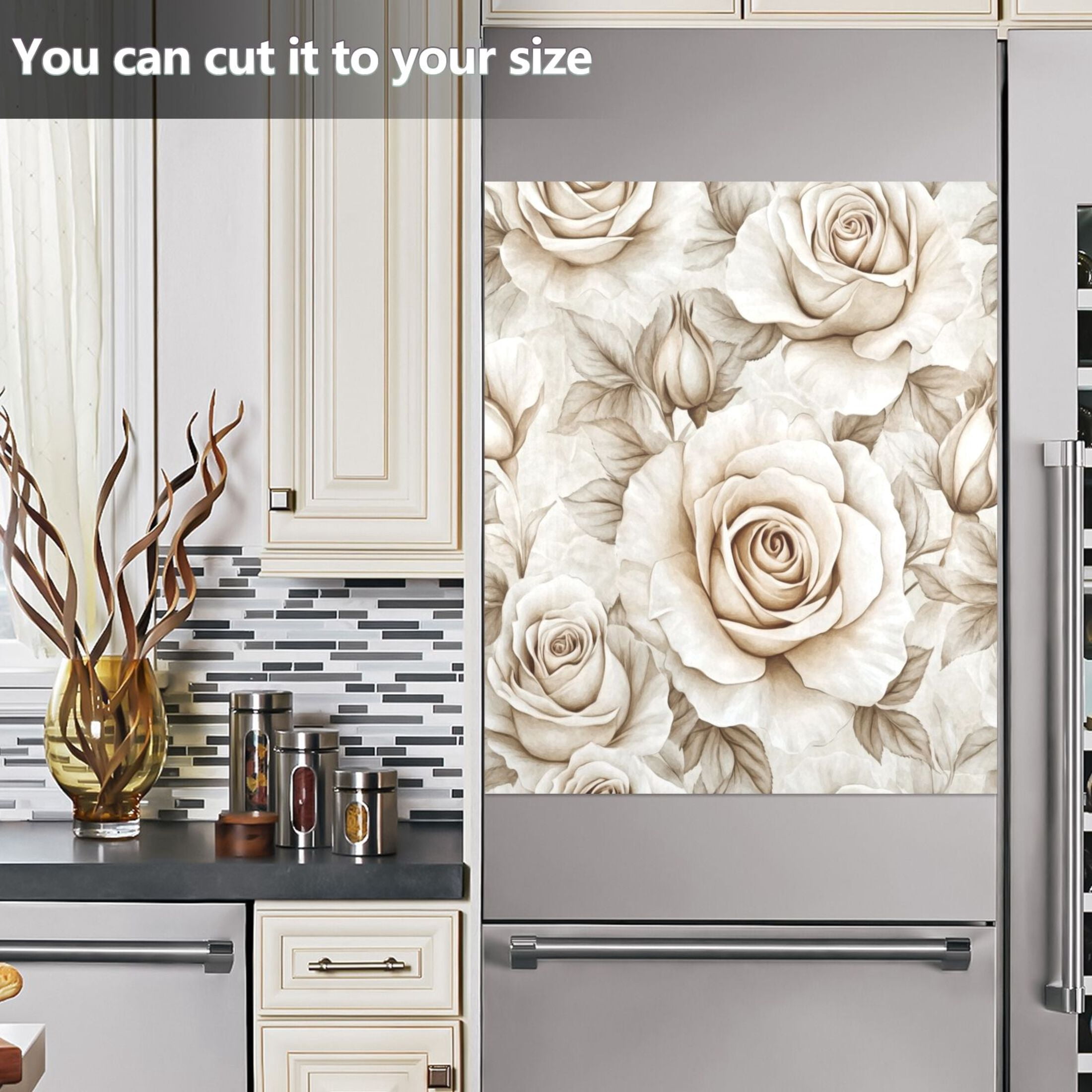 Dishwasher Magnetic Sticker 23x26 Inch Refrigerator Magnetic Sticker Washing Machine Magnetic Sticker Kitchen Panel Magnetic Sticker Home Decor Cartoon White Flowers Seamless