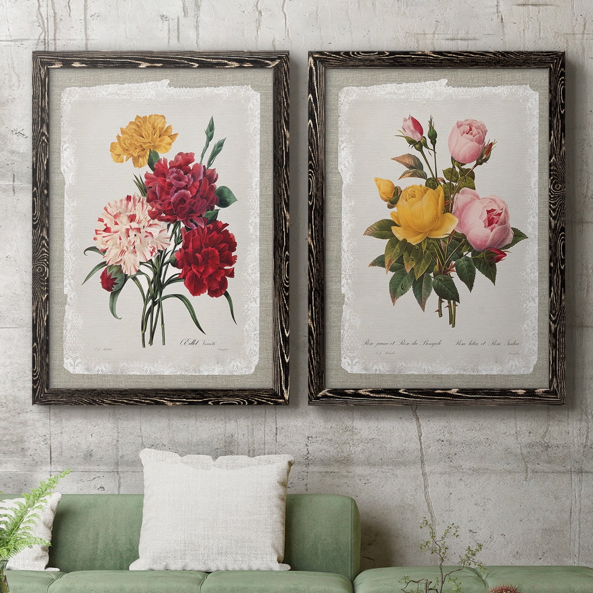 Botanical Bouquet Carnations - Premium Framed Canvas 2 Piece Set - Ready to Hang