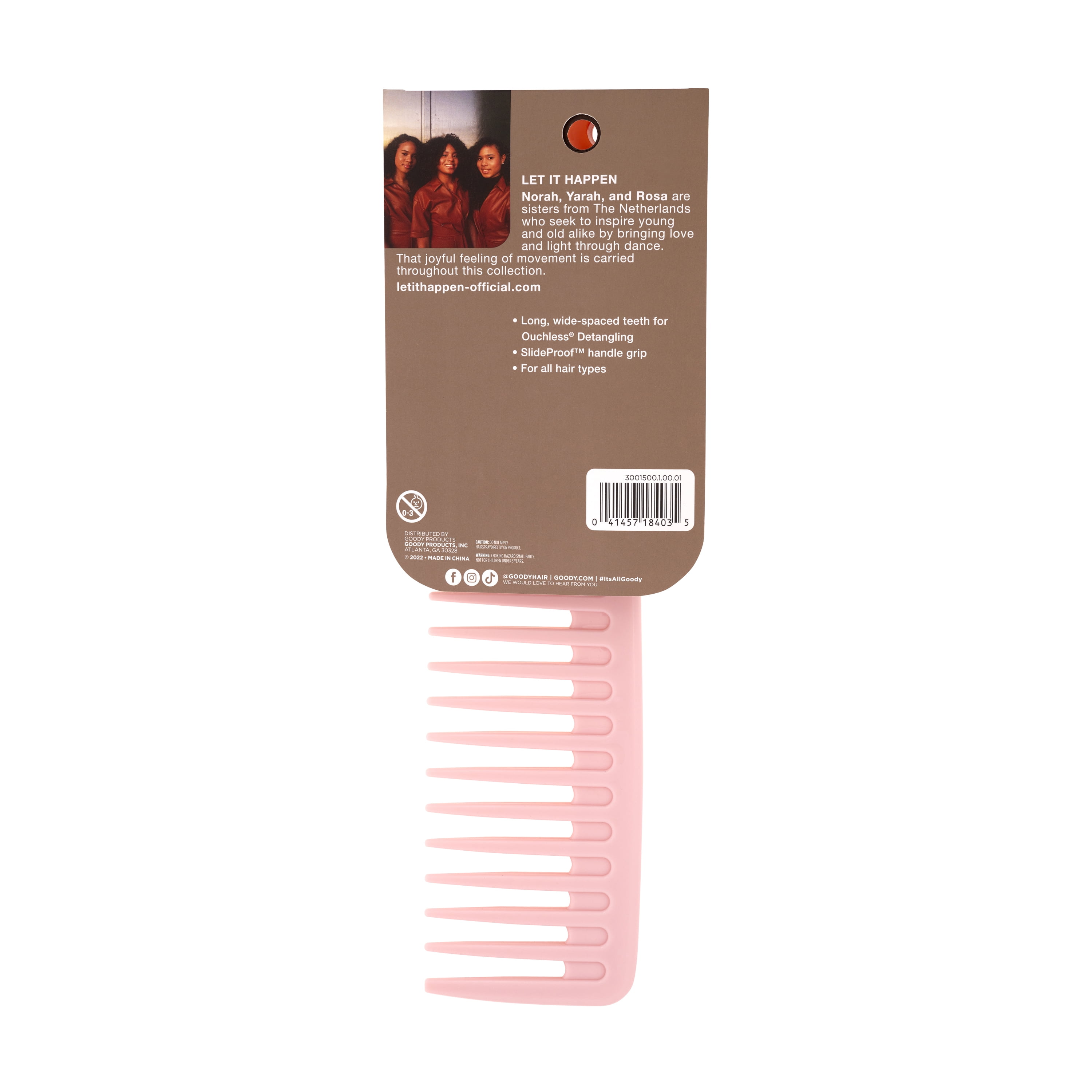 Goody Tru X Let It Happen Collab Wide-Tooth Comb With Handle for Ouchless® Detangling Pink, 1CT