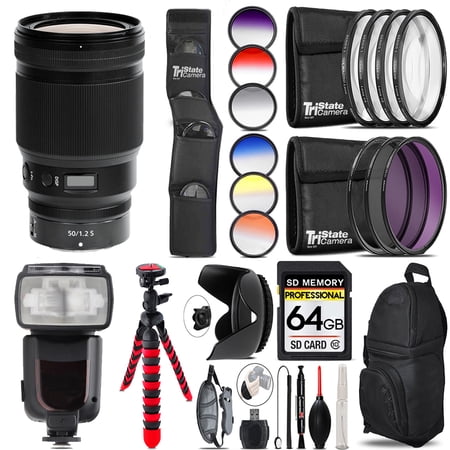 Nikon NIKKOR Z 50mm f/1.2 S Lens+ Canon Speedlight - 64GB Accessory Kit