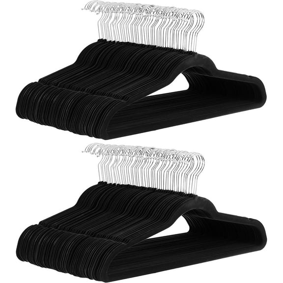 Slim Velvet, Non-Slip Suit Clothes Hangers, Pack of 100, Black