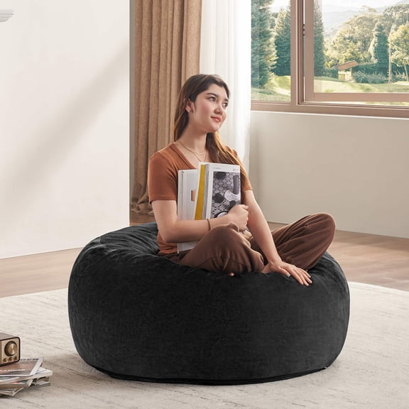 Venuezy Bean Bag Chair 3Ft, Memory Foam Filled, Super Soft Plush, Beanbag Chairs for Adults, Soft Sofa with Removable Flannel Cover, Round Couch for Living Room, Bedroom, Apartment & Reading Nook