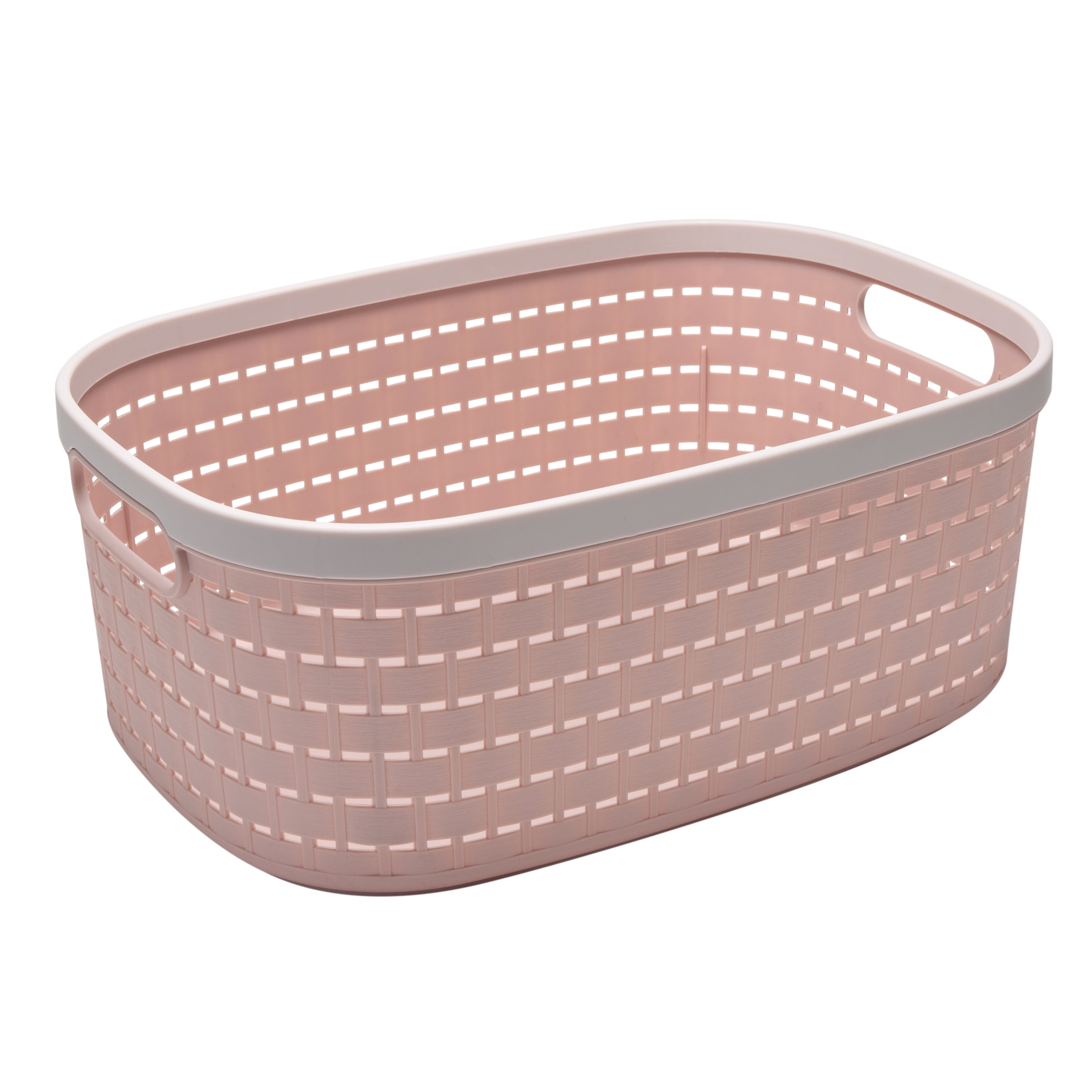 Simplify Large Wicker Weave Design Storage Bin Tote Basket in Blush (14