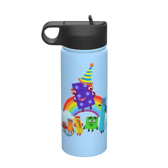 Numberblocks Insulated Water Bottle with Straw Lid, 18 oz Double Wall Vacuum Stainless Steel Kids Cup, Leak Proof Sports Thermos for Travel Fitness Hiking Outdoors