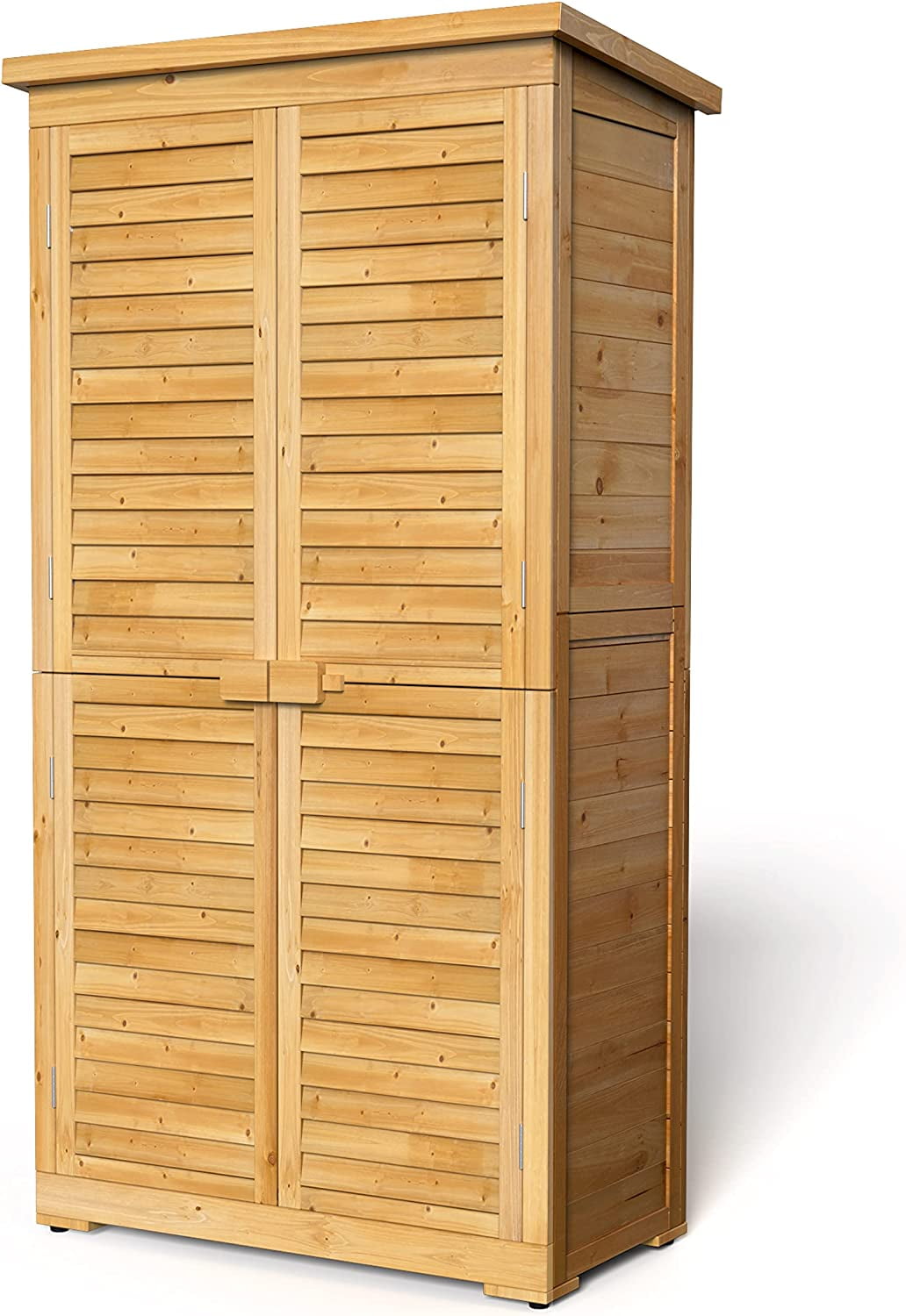 63.2" Outdoor Storage Cabinet with Lockable Double Doors, Waterproof Fir Wood, Natural