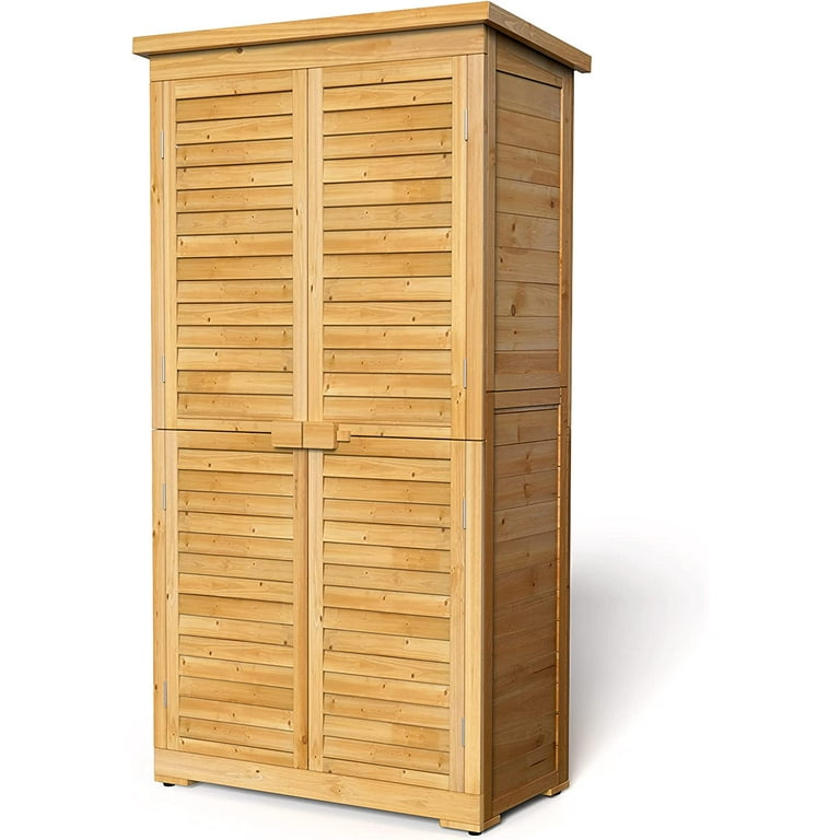 63.2 Outdoor Storage Cabinet with Lockable Double Doors Waterproof Fir Wood Natural