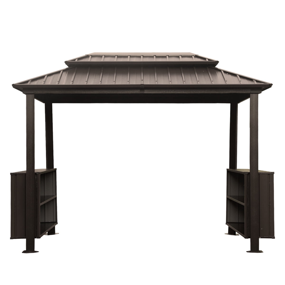 6x10 FT Shade Grill Gazebo, Outdoor BBQ Gazebo with Double Galvanized Steel Roof, Patio Grill Canopy with 2 Cabinets and Ceiling Hooks for Backyard, Lawn, Garden, Backyard, Brown