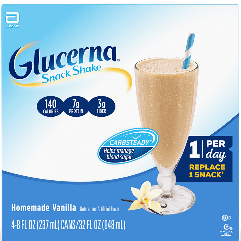 Glucerna Snack Shake, 4 Shakes, Diabetes Nutritional Shake with