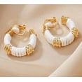 thumbnail image 2 of Clip on 1" indented gold and white leather wrapped hoop earrings, 2 of 3