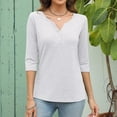 thumbnail image 3 of Summer Women Shirt Women's Fashion Casual Solid Colour V-Neck Button Up 3/4 Sleeve T-Shirt Top, 3 of 5