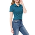 thumbnail image 3 of Made by Olivia Women's Solid Short Sleeve Junior Fit Button Down Fitted Casual Top, 3 of 6