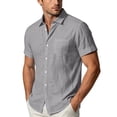 thumbnail image 4 of Avirosel Men's Cotton Short Sleeve Hawaiian Shirt Casual Loose Button Down Summer Beach Shirts with Pocket Gray, 4 of 6