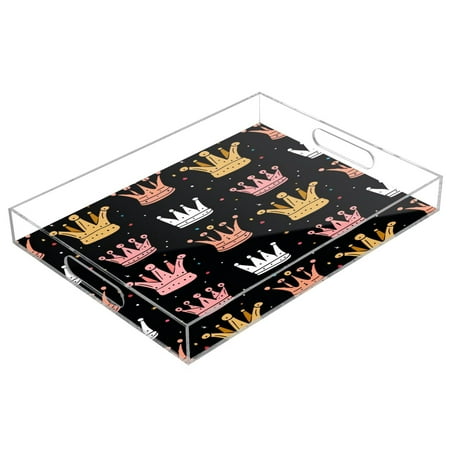 

Acrylic Tray 15.7*11.8*1.9 Inch Transparent Tray Food Tray Tea Cup Tray Serving Trays Cosmetics Storage Kitchen Table Bathroom Sundry Storage Cartoon Crown