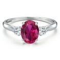 thumbnail image 3 of Gem Stone King 10K White Gold Red Created Ruby and White Topaz 3-Stone Ring for Women | 1.63 Cttw | Oval 8X6MM | Gemstone July Birthstone | Size 8, 3 of 6
