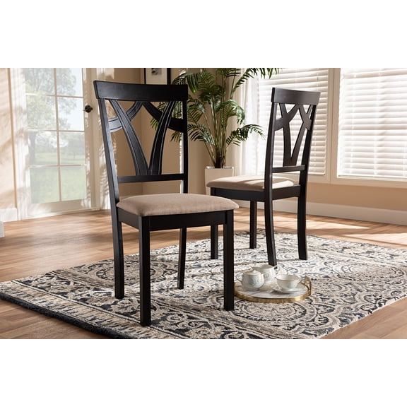Baxton Studio Sylvia Modern and Contemporary Sand Fabric Upholstered and Espresso Brown Finished Dining Chair Set