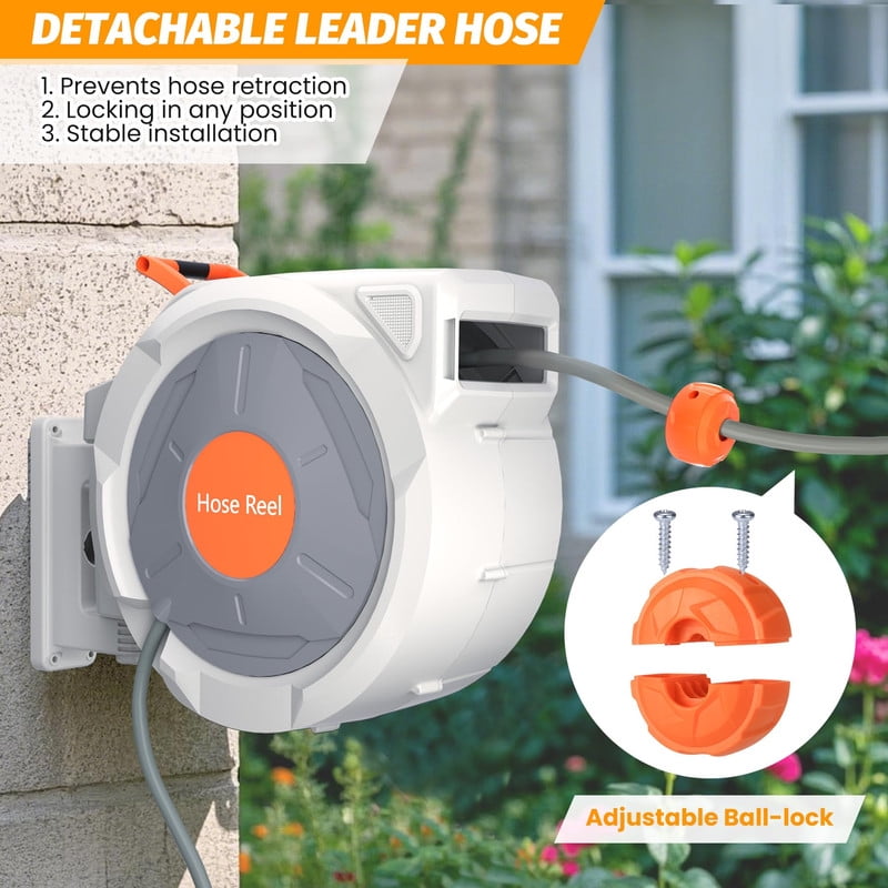 Towallmark 130 FT Retractable Garden Hose Reel, Wall Mount Hose Reel, Auto Rewind Hose Reel, 9 Function Spray Nozzle with Any Length Lock, 180° Swivel Bracket for Garden Watering Storage