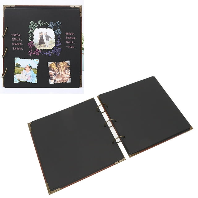 Refillable Album, PU Leather Iron Hoop Binder, DIY, Scrapbook, Black Card Pages, Large Capacity, with Retro Metal Corner Protectors, for DIY Album