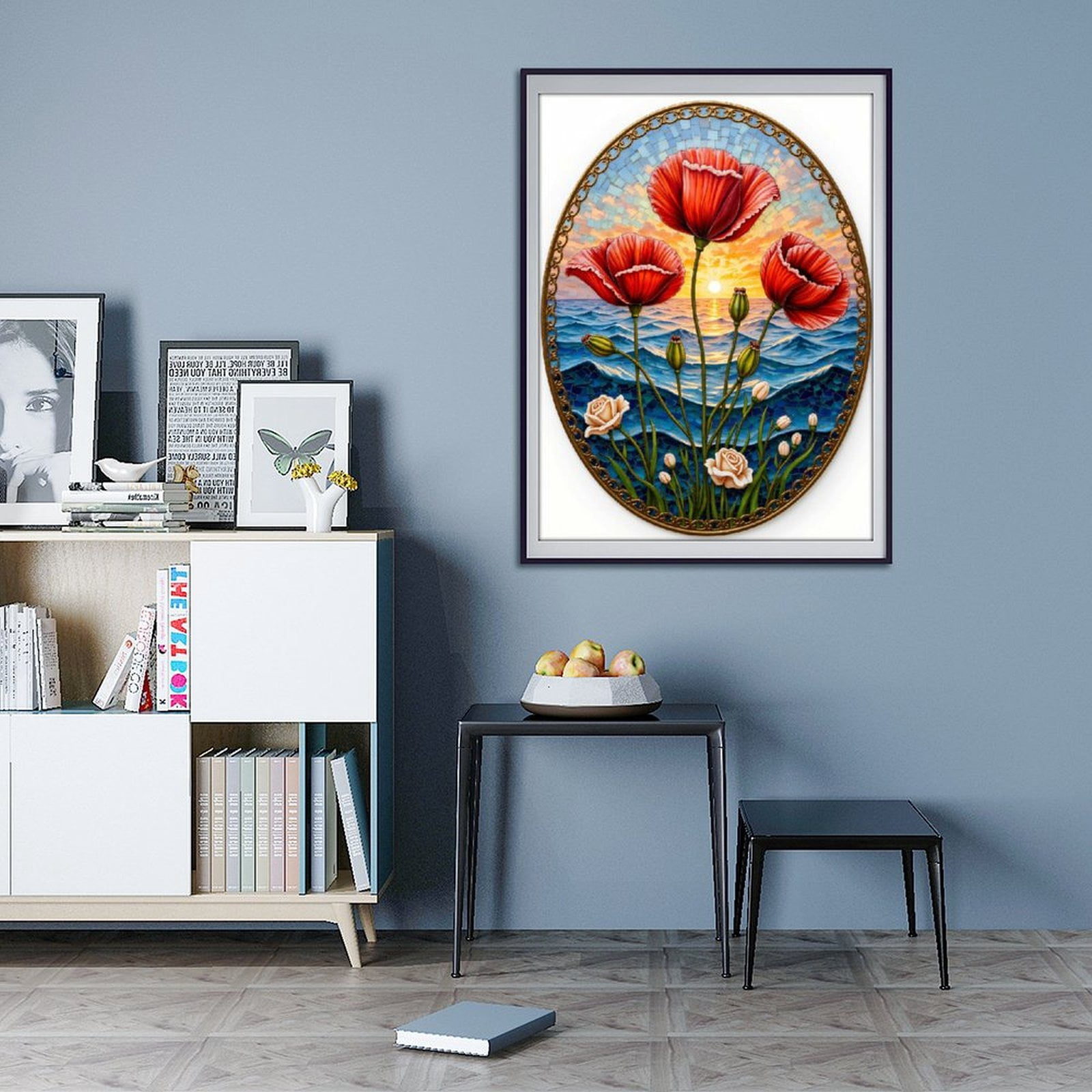 Diamond Art Kit for Adults, Sunset Ocean Floral Mosaic Art Diamond Painting for Adults Beginners, DIY Diamond Art Painting Kits, 5D Diamond Painting Crafts for Home Decor 12x16 Frameless