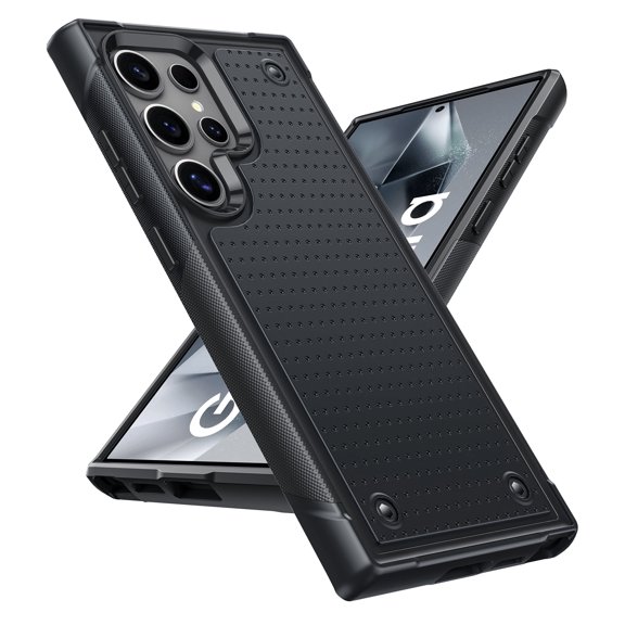 LeYi for Samsung Galaxy S24 Ultra Case, Samsung S24 Ultra Case, Shockproof Heavy Duty Dual Layer Protective Hard PC Textured Back & Soft Bumper Case for Galaxy S24 Ultra, Black