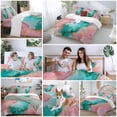 thumbnail image 5 of Pink Teal Duvet Cover Set Twin Size, Green Marble Abstract Cracks Texture Modern Art 4 Piece Soft Microfiber Bedding Set with 1 Duvet Cover, 1 Flat Sheet, 2 Pillowcases, 5 of 9