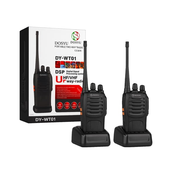 Radios Walkie Talkie Profesionales UHF/VHF de Largo Alcance con Cargador Dual y Auriculares – 16 Canales, Alta Potencia, Batería Recargable