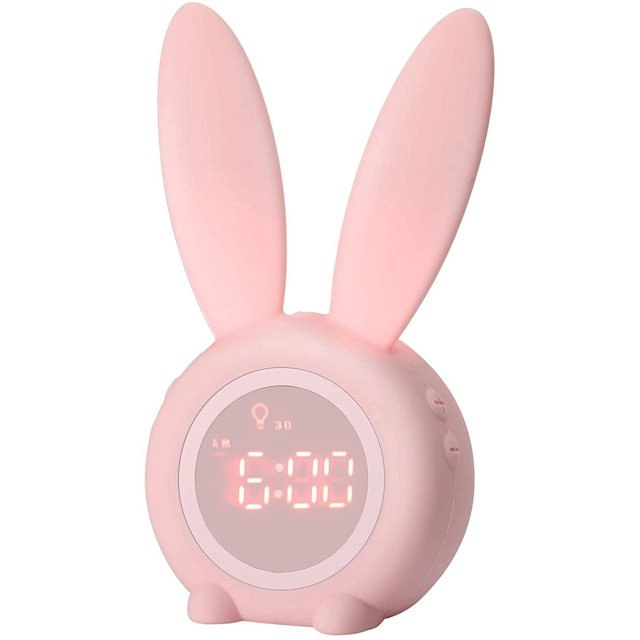 Despertador para niños con luz nocturna para niños pequeños, 5 tonos de llamada, control táctil y repetición de alarma con batería recargable de 2000 mAh Entrenador de sueño para niños para dormitorio de niños y niñas oso de fresa Electrónica