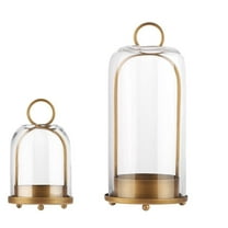 5" & 4" Wide Versatile Metal Candle Holder with Handmade Sturdy Glass Dome in Brass for Pillar Candle & Plants, 5.1" xH11.8 4" xH7.5, Industrial, Farmhouse, Shabby Chic. (2, Brass, Large & Small)