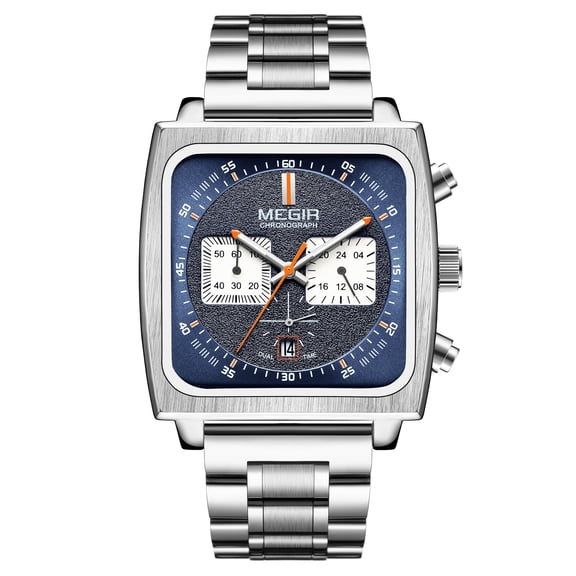MEGIR Square Dial Men Watches Luxury Quartz Sport Chronograph Clock 24-Hour Date Luminous Wristwatch
