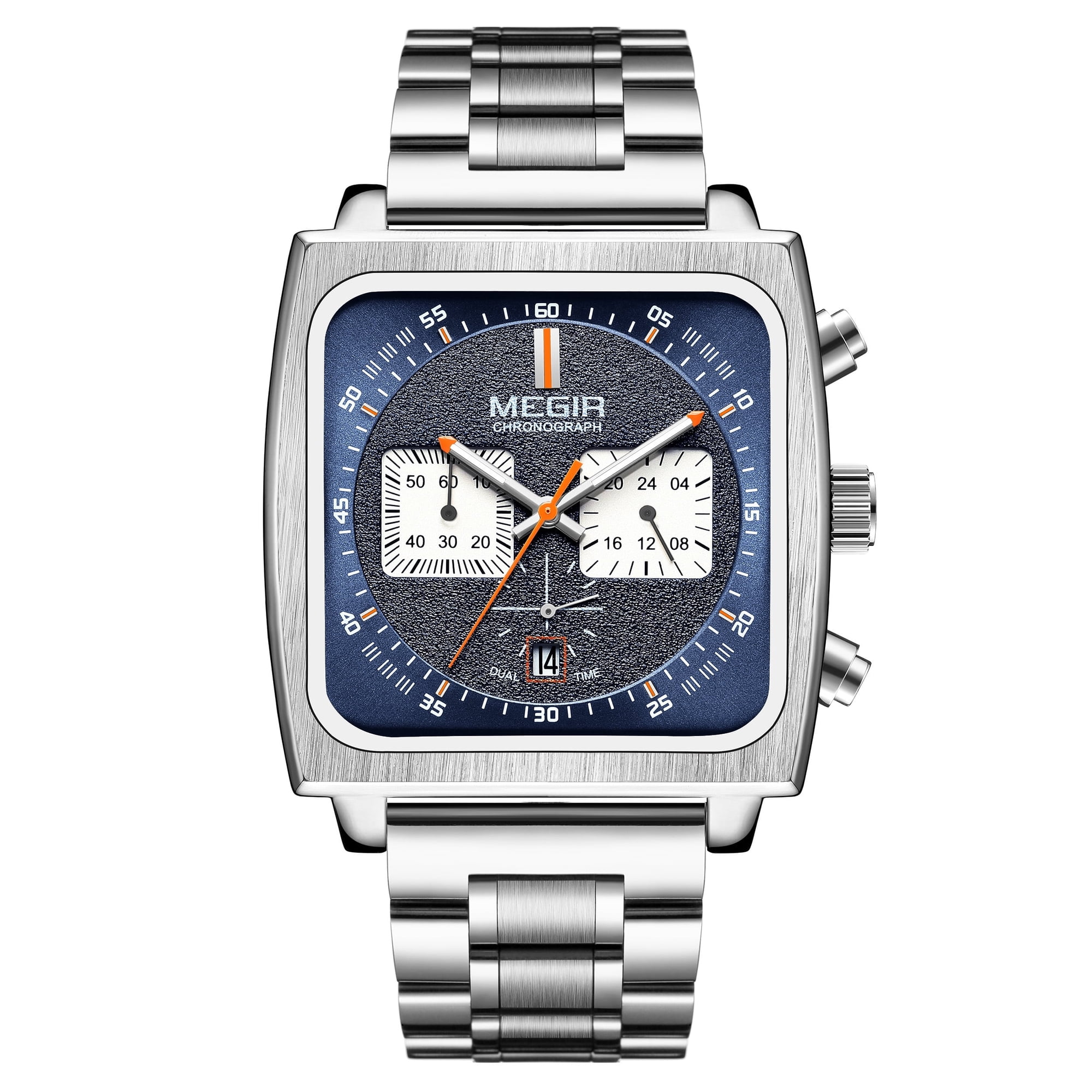 MEGIR Square Dial Men Watches Luxury Quartz Sport Chronograph Clock 24-Hour Date Luminous Wristwatch