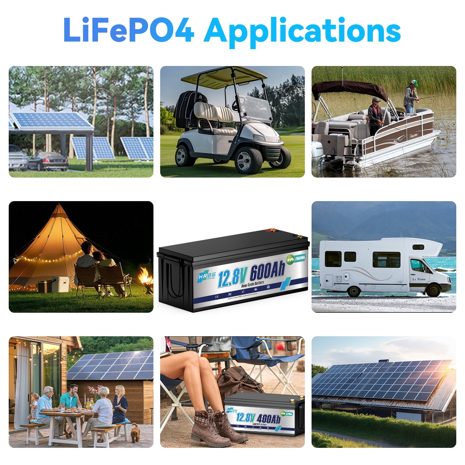 12V 600Ah LiFePO4 Lithium Battery,for RV,Solar System,Home Energy Storage,Marine,HRBEENERGY 200A BMS