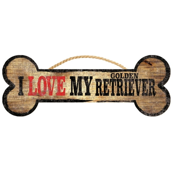 Pet Sign Wood 10x4 Dog Bone Shape I Love My Golden Retriever
