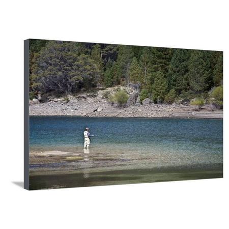 Patagonia Fly Fishing Fly Fishing at the Limay River in the Lake District, Patagonia, Argentina, South America Stretched Canvas Print Wall Art By Yadid Levy ()