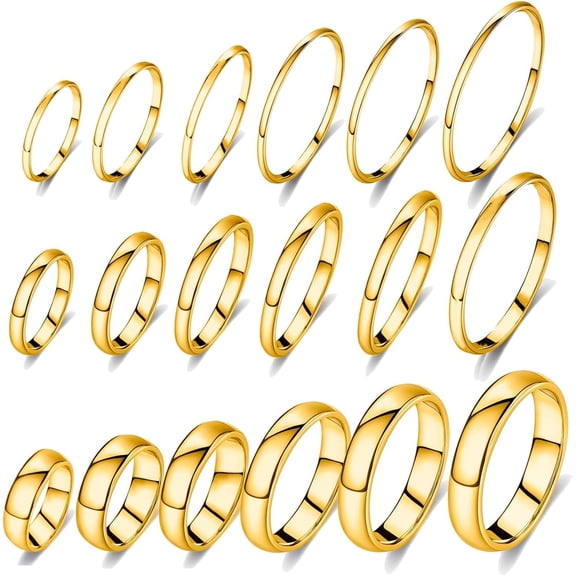 18-Piece Non-Tarnish Silver Rings Set for Women and Men, 316L Stainless Steel Rings Bulk, 2mm/4mm/6mm Sizes-gold-