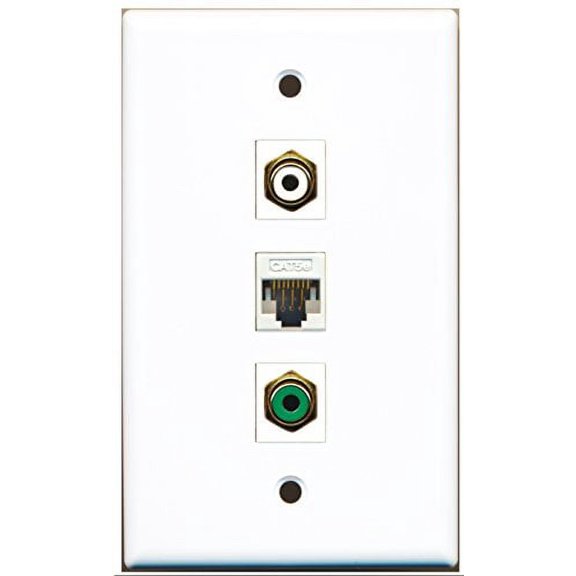 RiteAV - 1 Port RCA White 1 RCA Green 1 Cat5e Ethernet White Wall Plate