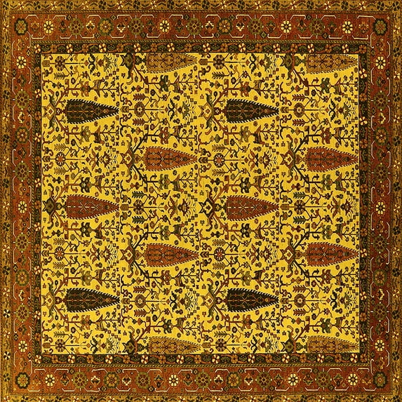 Ahgly Company Machine Washable Indoor Square Oriental Yellow Industrial Area Rugs, 5' Square