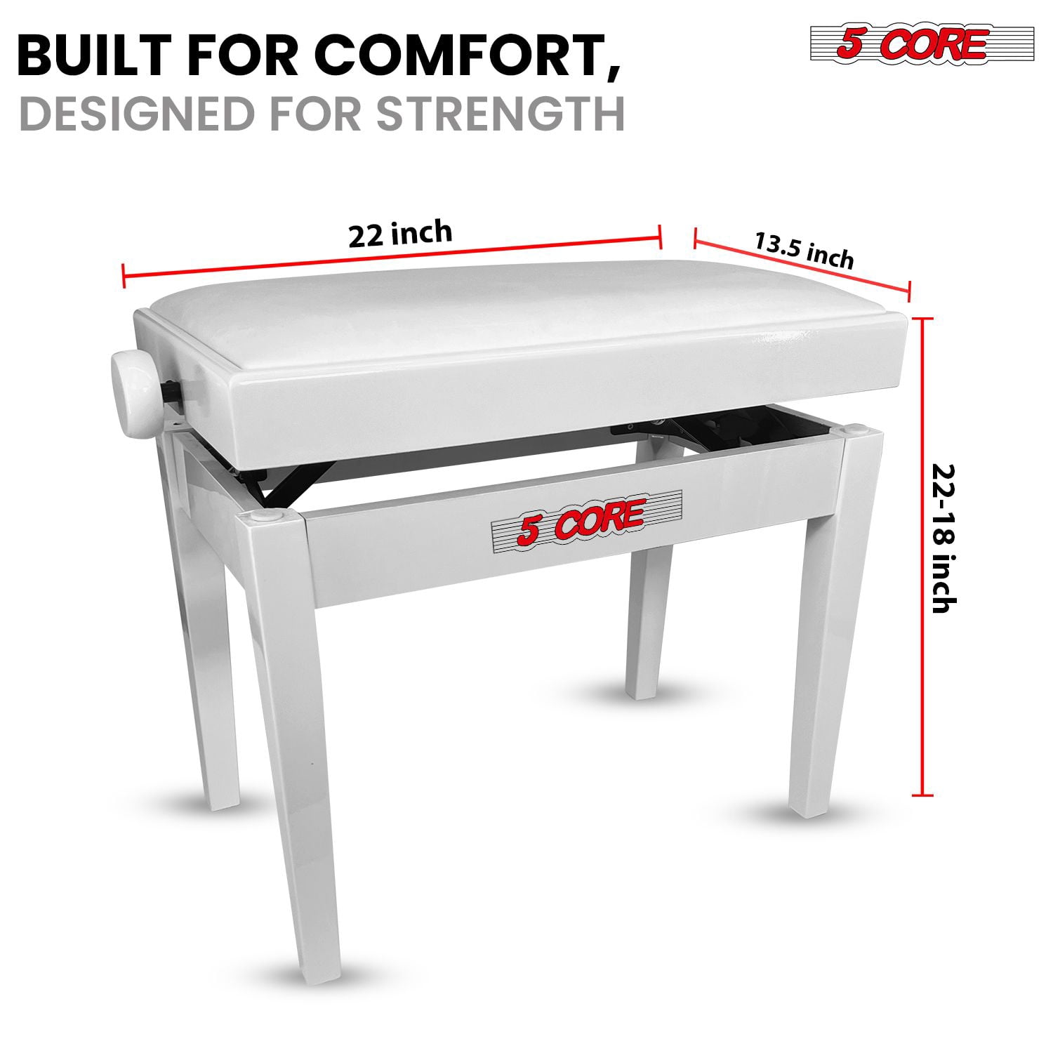 Adjustable Piano Bench Thick 3.25" Solid Wood Keyboard Stool Heavy Duty Musician Chair