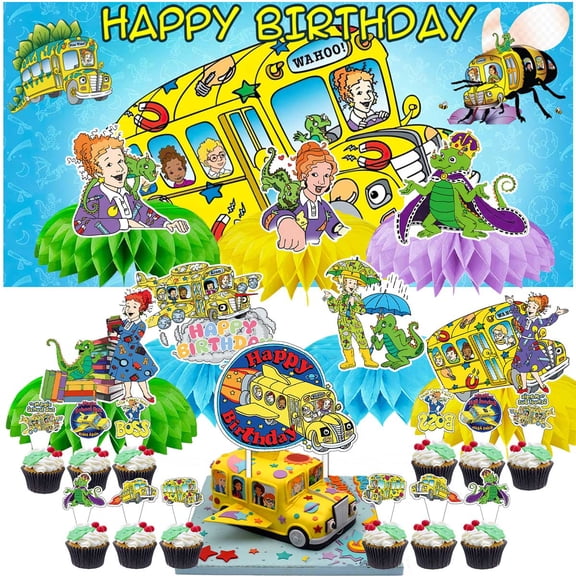 The Magic School Bus Party Decorations Decor Supplies Honeycomb Centerpieces Table Toppers Cake Toppers for Birthday Photo Props