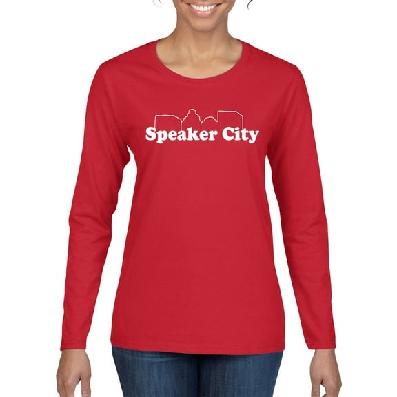 Old School Speaker City Movie Pop Culture Womens Graphic Long Sleeve T-Shirt, Red, Small
