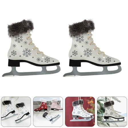 IMIKEYA White Wooden Skate Decor for Romantic Xmas Scene Decoration 2Pcs