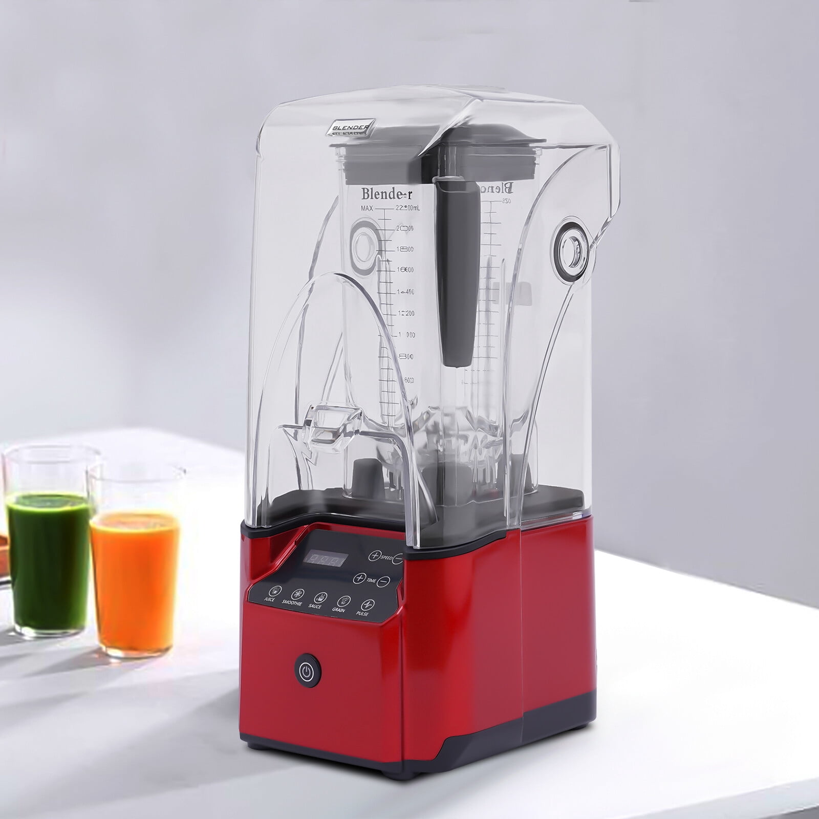 Smoothie Blender, Commercial Soundproof Milkshake & Smoothie Maker with Timer, 110V, Touch Control, PC Cup, for Shakes, Smoothies, Frozen Drinks, Red, Heavy Duty, Restaurant, Cafe Use