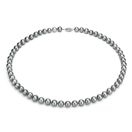 Ultra-Luster 10-11mm Grey Genuine Cultured Freshwater Pearl 18 Necklace and Sterling Silver Filigree Clasp