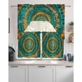 thumbnail image 2 of Teal Orange Kitchen Curtains Swag Valance and Tier Curtains Set 36 Inch Length, Ethnic Modern Abstract Geometric Rod Pocket Drape Panels Pair Swag Curtain for Bathroom/Cafe/Window, 2 of 6