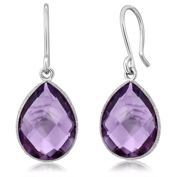 Gem Stone King 925 Sterling Silver Amethyst Dangle Earrings for Women (13.00 Cttw, Gemstone Birthstone, Faceted Pear Shape 16X12MM)