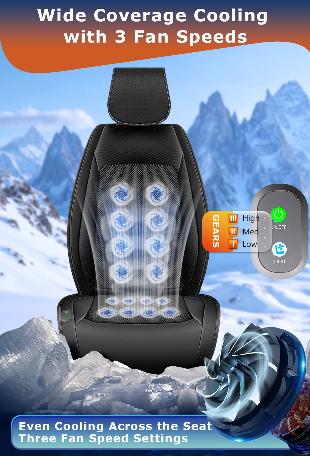 16-Fan Cooling Car Seat Cover–Ventilated Cushion for Cars, SUVs & Trucks, Universal Fit, 12V Ideal for Daily Commutes & Road Trips (No Headrest Cover)